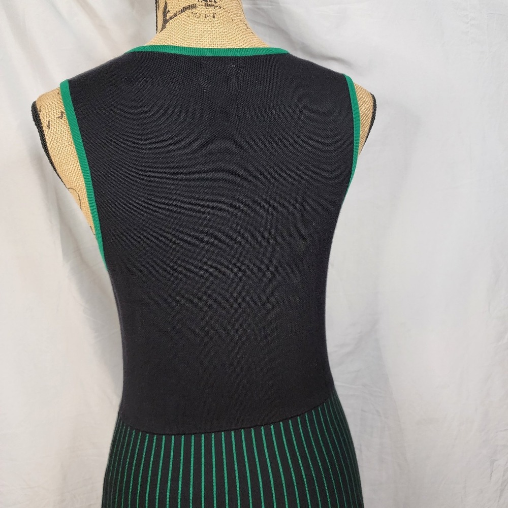 ANNE KLEIN Size Large Black Green Knit Sleeveless Geometric Fit & Flare Dress - Picture 8 of 13